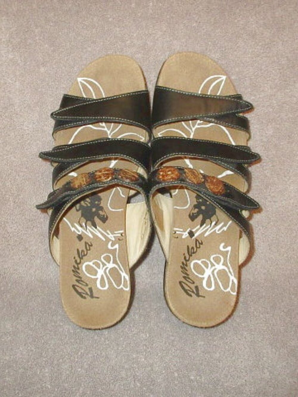 Romika Maui Leather Sandals Womens 40 9 9.5 Comfort Padded 3 Strap Wedge Slide